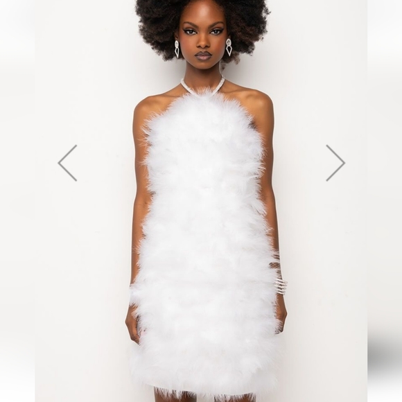 NWT Akira Sold Out , Gorgeous , Soft , Fluffy , White Clouds Feather Dress - Picture 5 of 16